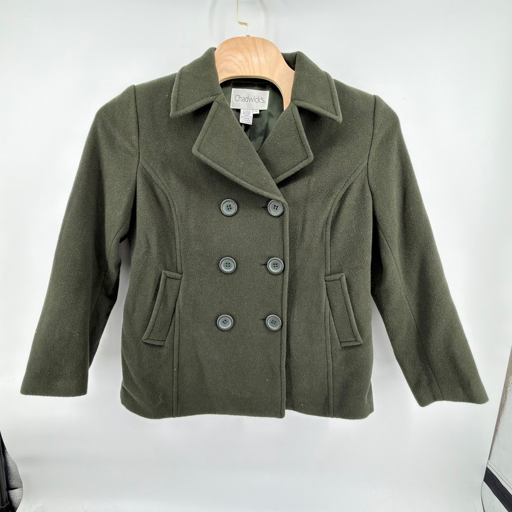 Chadwicks Wool Peacoat Womens 14 Green Double Breasted Lined Classic Winter Coat